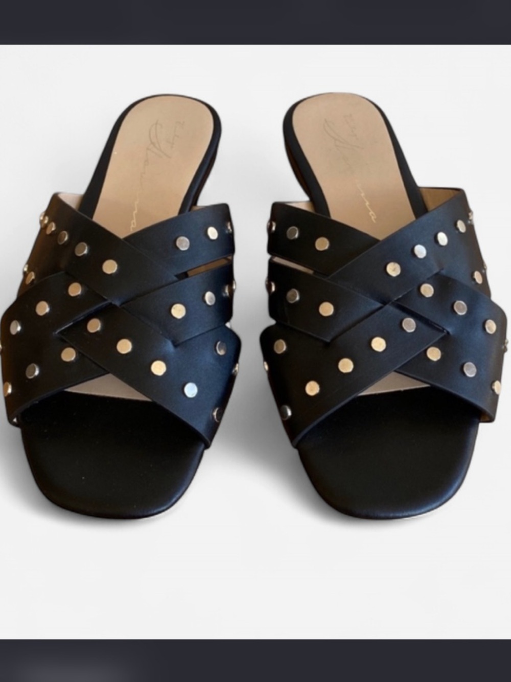 Vintage Havana Black Studded Slide Sandals 6.5 Edgy Boho Festival Chic